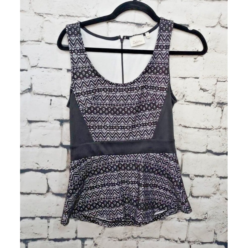 Vintage Anthropologie Deletta Sleeveless Peplum Top, Black & White, Size XS